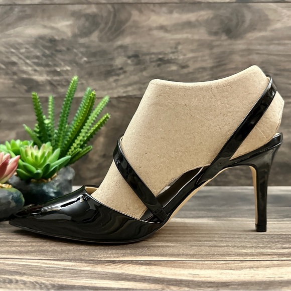 NIB Calvin Klein Geena2 Asymmetrical Strap Slip On Black Patent Pump Heels 8M - Picture 7 of 12